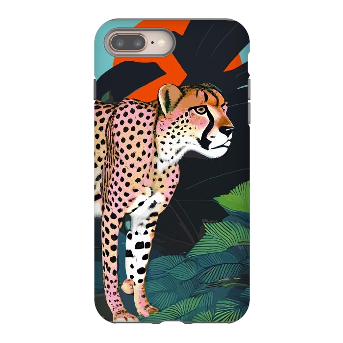 iPhone 8 plus StrongFit The Cheetah, Tropical Jungle Animals, Mystery Wild Cat, Wildlife Forest Vintage Nature Painting by Uma Prabhakar Gokhale