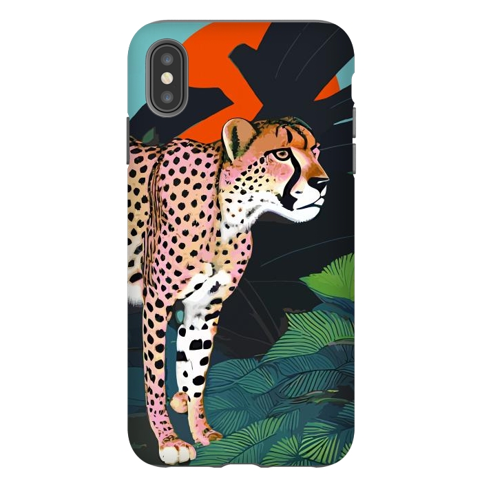 iPhone Xs Max StrongFit The Cheetah, Tropical Jungle Animals, Mystery Wild Cat, Wildlife Forest Vintage Nature Painting by Uma Prabhakar Gokhale