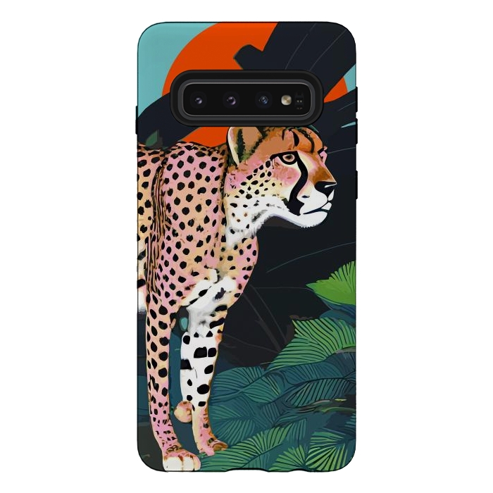 Galaxy S10 StrongFit The Cheetah, Tropical Jungle Animals, Mystery Wild Cat, Wildlife Forest Vintage Nature Painting by Uma Prabhakar Gokhale