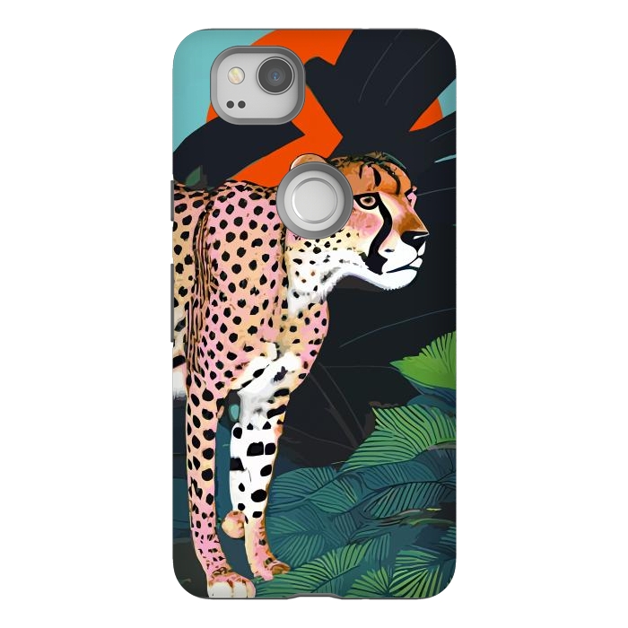 Pixel 2 StrongFit The Cheetah, Tropical Jungle Animals, Mystery Wild Cat, Wildlife Forest Vintage Nature Painting by Uma Prabhakar Gokhale