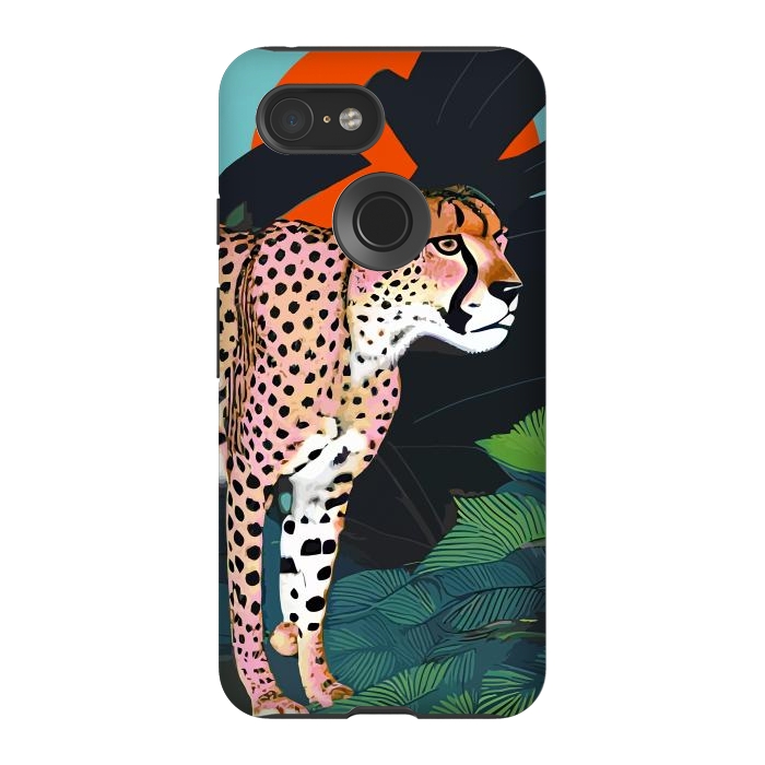 Pixel 3 StrongFit The Cheetah, Tropical Jungle Animals, Mystery Wild Cat, Wildlife Forest Vintage Nature Painting by Uma Prabhakar Gokhale