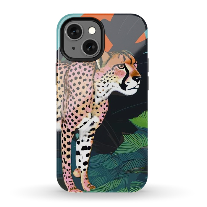 iPhone 12 mini StrongFit The Cheetah, Tropical Jungle Animals, Mystery Wild Cat, Wildlife Forest Vintage Nature Painting by Uma Prabhakar Gokhale