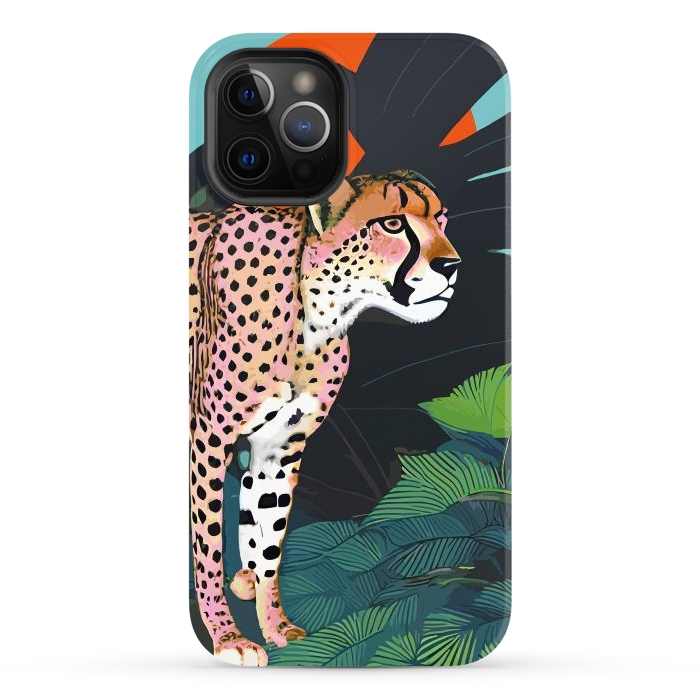 iPhone 12 Pro Max StrongFit The Cheetah, Tropical Jungle Animals, Mystery Wild Cat, Wildlife Forest Vintage Nature Painting by Uma Prabhakar Gokhale