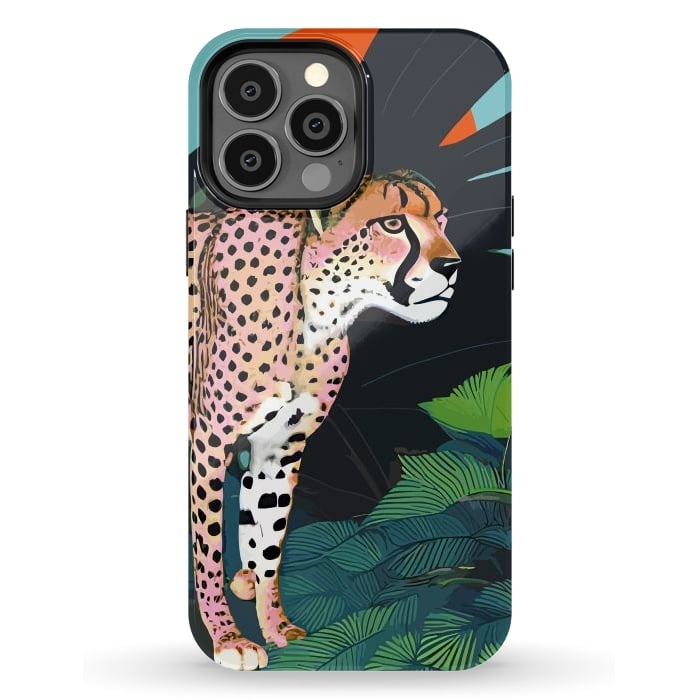 iPhone 13 Pro Max StrongFit The Cheetah, Tropical Jungle Animals, Mystery Wild Cat, Wildlife Forest Vintage Nature Painting by Uma Prabhakar Gokhale