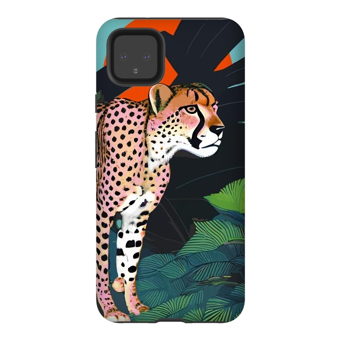Pixel 4XL StrongFit The Cheetah, Tropical Jungle Animals, Mystery Wild Cat, Wildlife Forest Vintage Nature Painting by Uma Prabhakar Gokhale