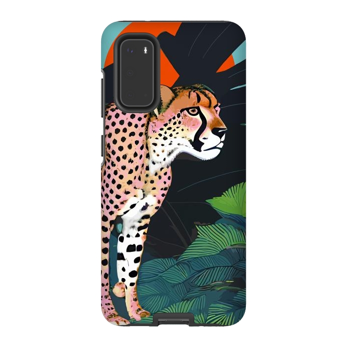 Galaxy S20 StrongFit The Cheetah, Tropical Jungle Animals, Mystery Wild Cat, Wildlife Forest Vintage Nature Painting by Uma Prabhakar Gokhale