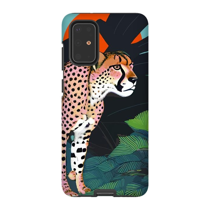 Galaxy S20 Plus StrongFit The Cheetah, Tropical Jungle Animals, Mystery Wild Cat, Wildlife Forest Vintage Nature Painting by Uma Prabhakar Gokhale