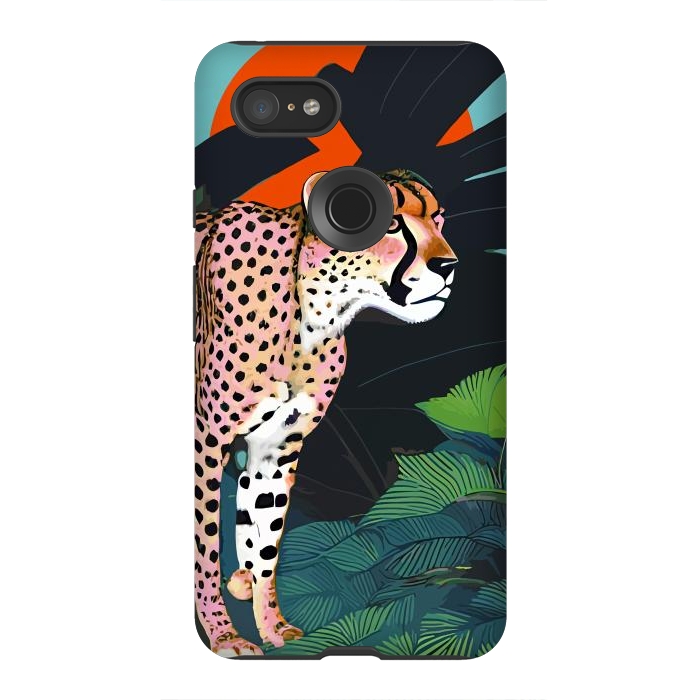 Pixel 3XL StrongFit The Cheetah, Tropical Jungle Animals, Mystery Wild Cat, Wildlife Forest Vintage Nature Painting by Uma Prabhakar Gokhale