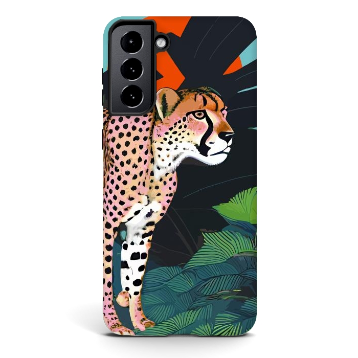 Galaxy S21 plus StrongFit The Cheetah, Tropical Jungle Animals, Mystery Wild Cat, Wildlife Forest Vintage Nature Painting by Uma Prabhakar Gokhale