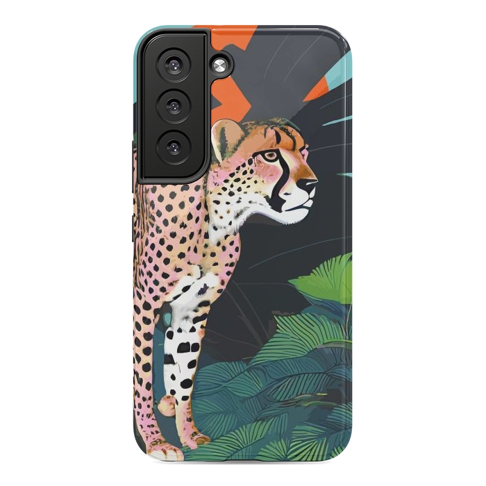 Galaxy S22 StrongFit The Cheetah, Tropical Jungle Animals, Mystery Wild Cat, Wildlife Forest Vintage Nature Painting by Uma Prabhakar Gokhale
