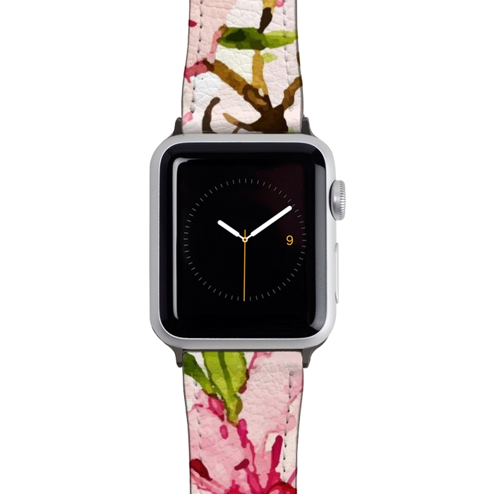 Watch 42mm / 44mm Strap PU leather Watercolor Spring Flowers by Bledi