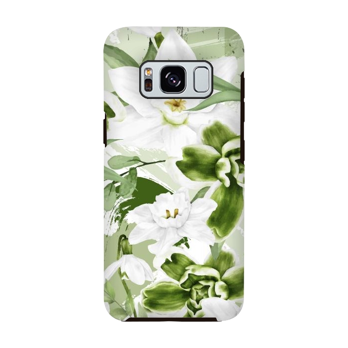 Galaxy S8 StrongFit White Watercolor Flowers 1 by Bledi