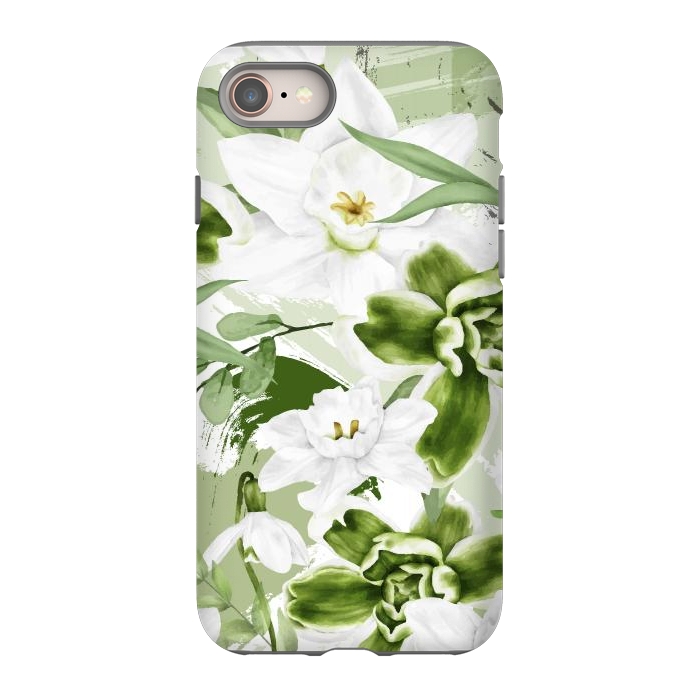 iPhone 8 StrongFit White Watercolor Flowers 1 by Bledi