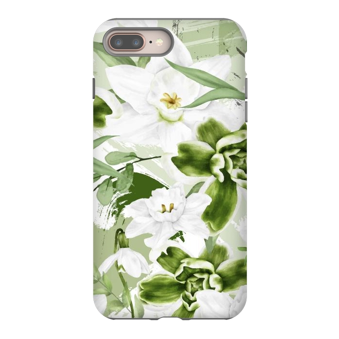 iPhone 8 plus StrongFit White Watercolor Flowers 1 by Bledi