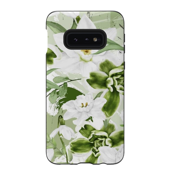 Galaxy S10e StrongFit White Watercolor Flowers 1 by Bledi