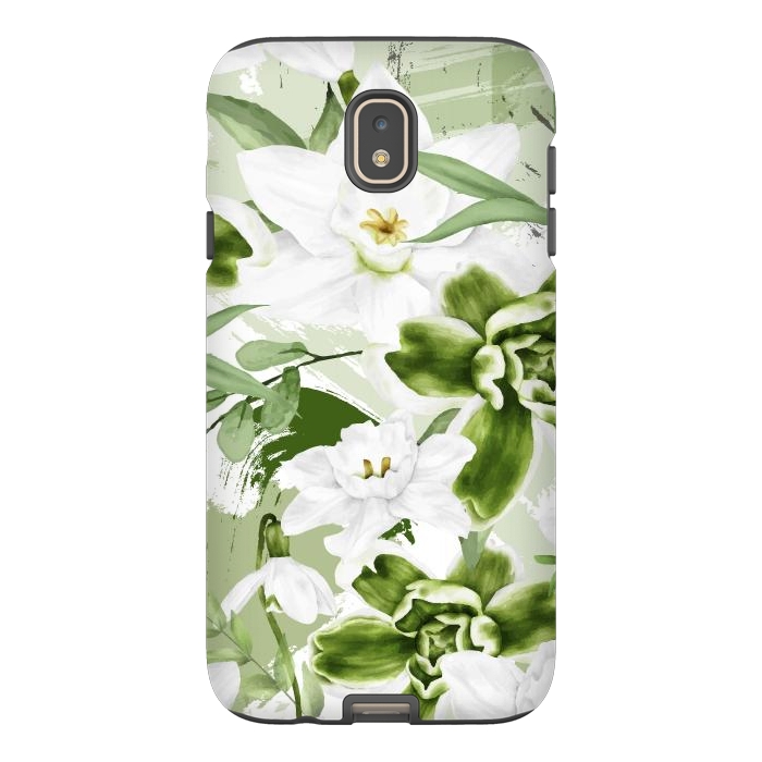 Galaxy J7 StrongFit White Watercolor Flowers 1 by Bledi
