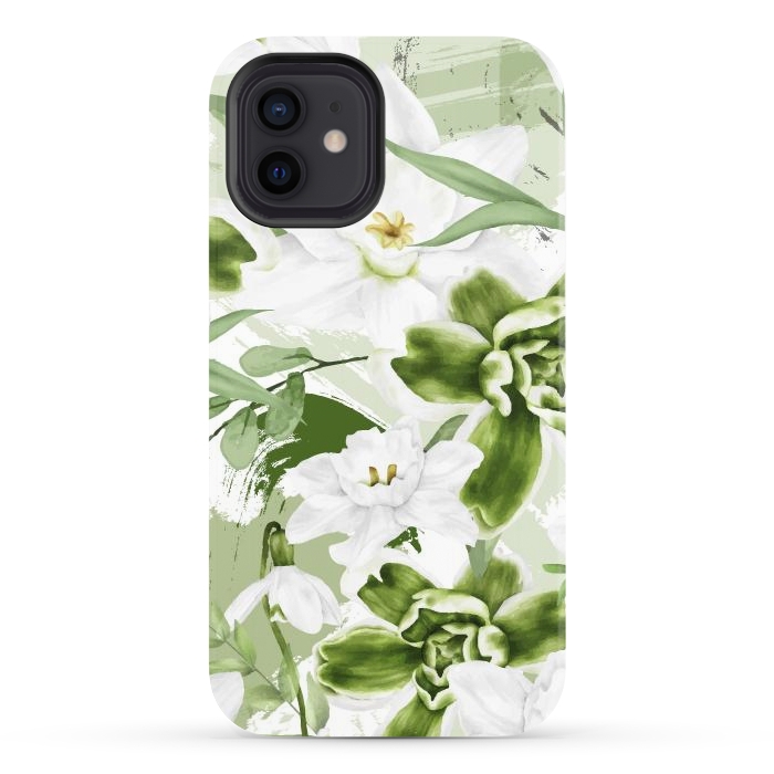 iPhone 12 StrongFit White Watercolor Flowers 1 by Bledi
