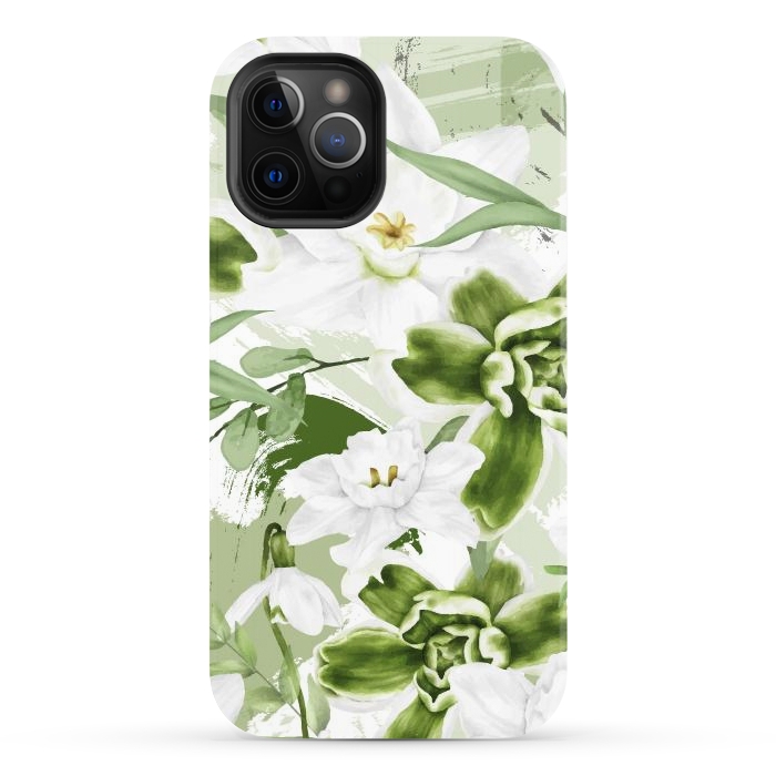 iPhone 12 Pro StrongFit White Watercolor Flowers 1 by Bledi