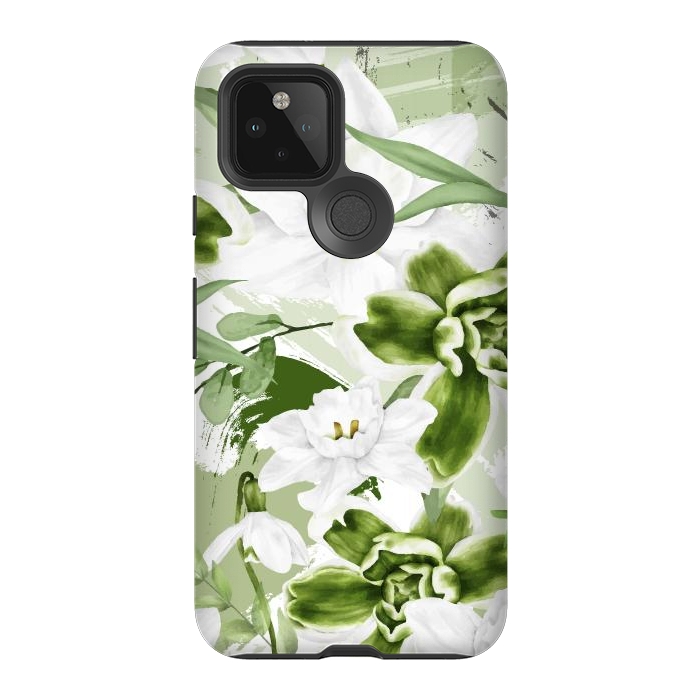 Pixel 5 StrongFit White Watercolor Flowers 1 by Bledi