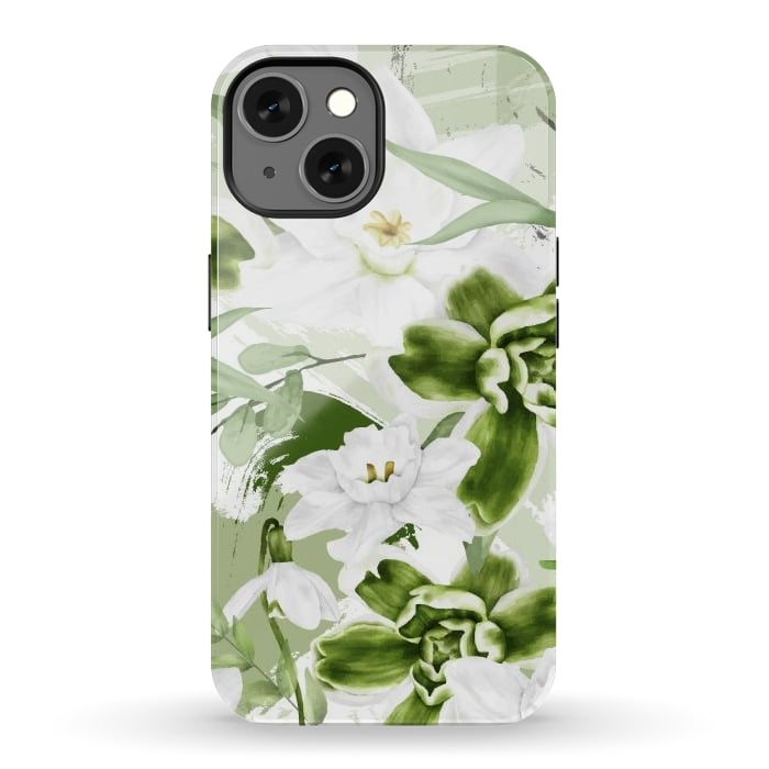iPhone 13 StrongFit White Watercolor Flowers 1 by Bledi
