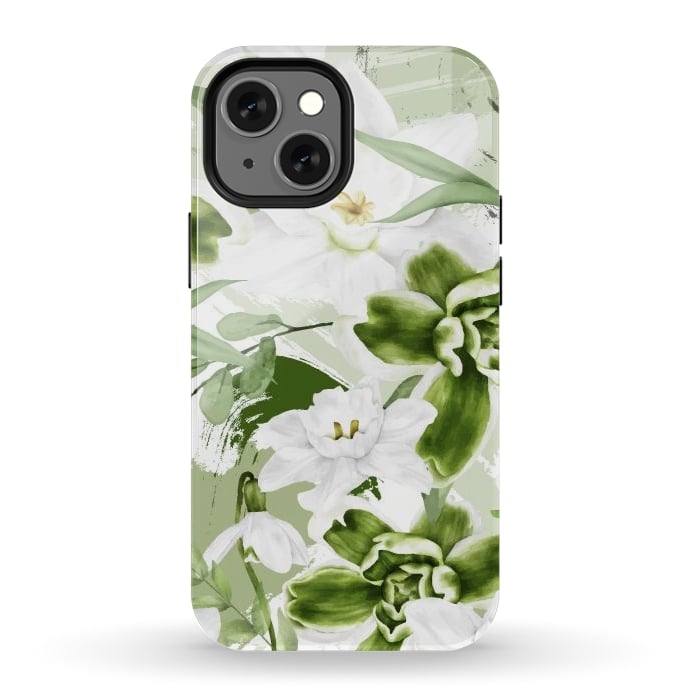 iPhone 13 mini StrongFit White Watercolor Flowers 1 by Bledi