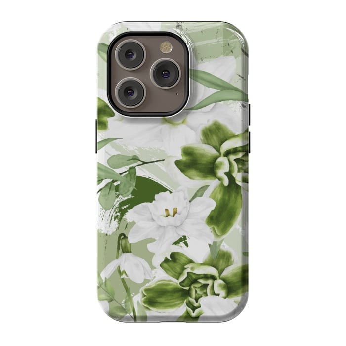 iPhone 14 Pro StrongFit White Watercolor Flowers 1 by Bledi
