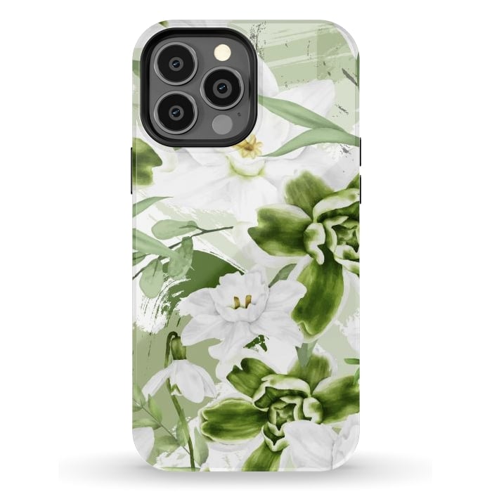 iPhone 13 Pro Max StrongFit White Watercolor Flowers 1 by Bledi