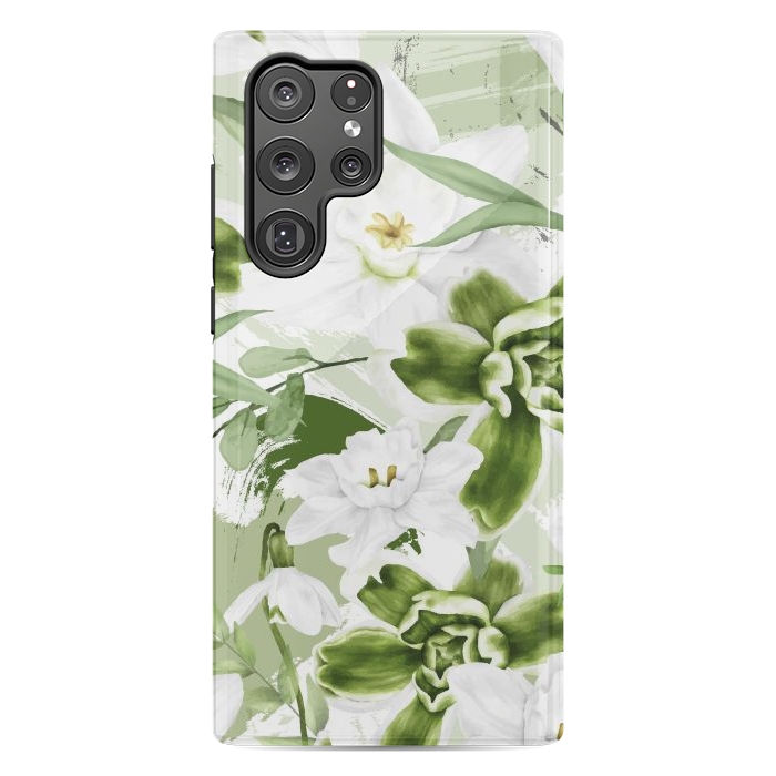 Galaxy S22 Ultra StrongFit White Watercolor Flowers 1 by Bledi