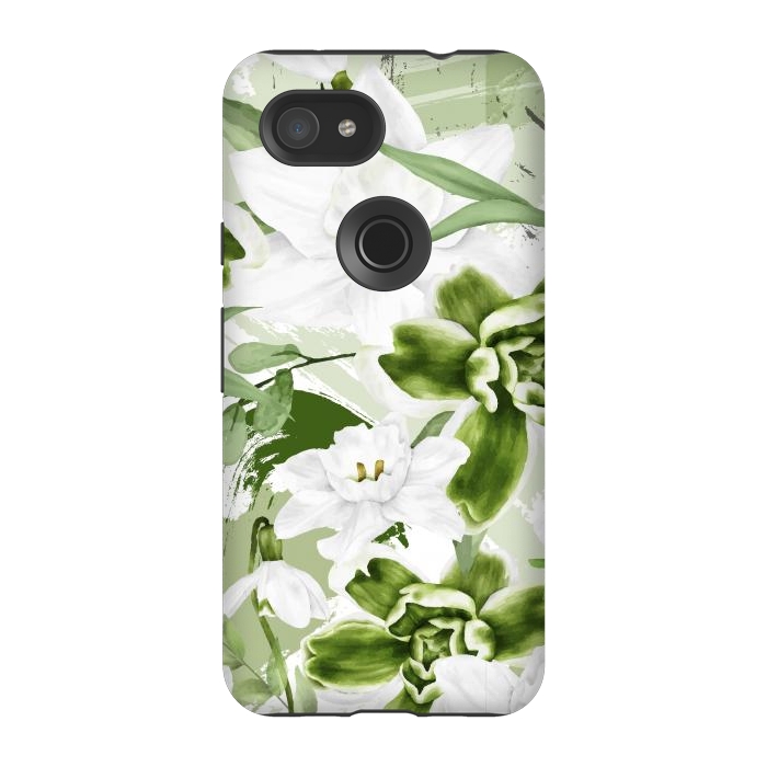 Pixel 3A StrongFit White Watercolor Flowers 1 by Bledi