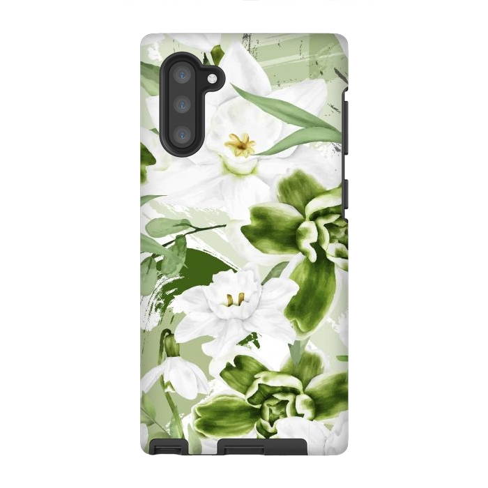 Galaxy Note 10 StrongFit White Watercolor Flowers 1 by Bledi