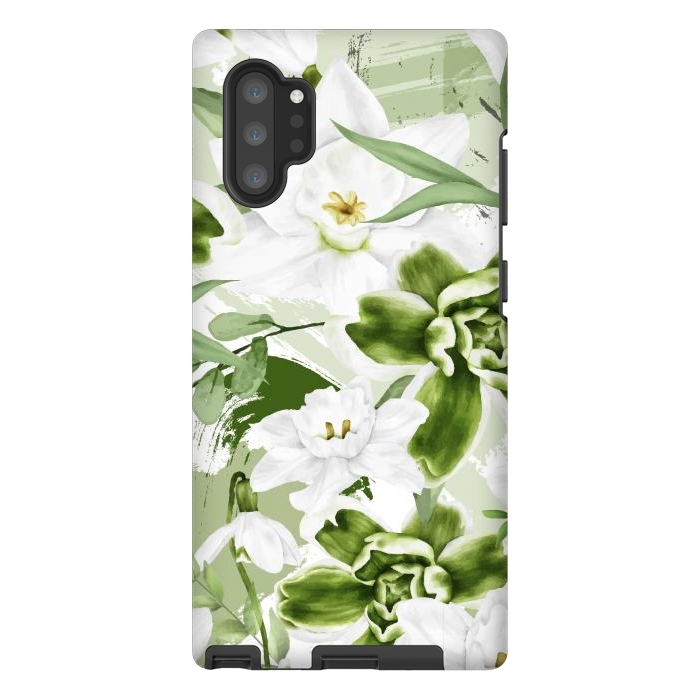 Galaxy Note 10 plus StrongFit White Watercolor Flowers 1 by Bledi