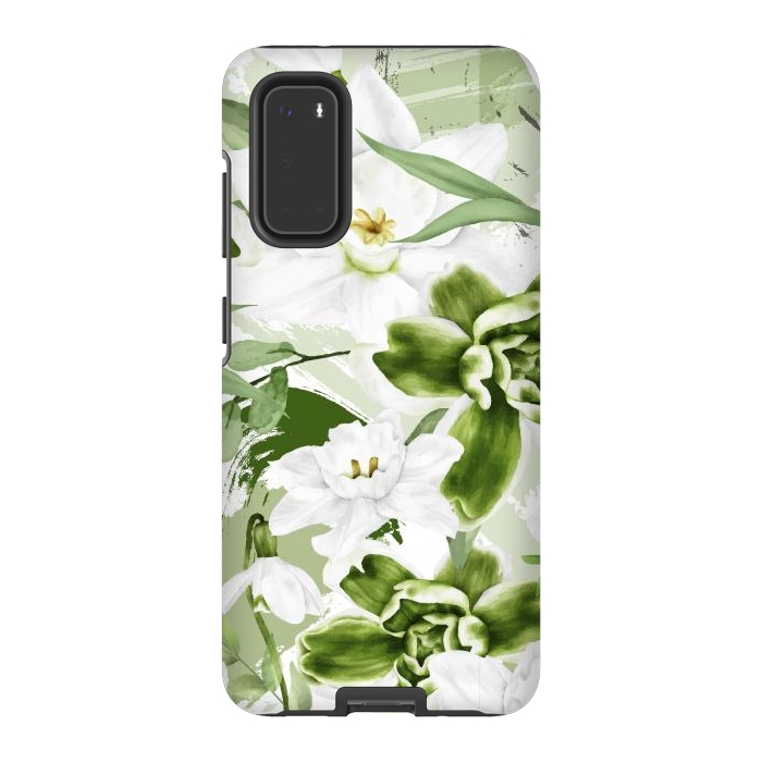 Galaxy S20 StrongFit White Watercolor Flowers 1 by Bledi