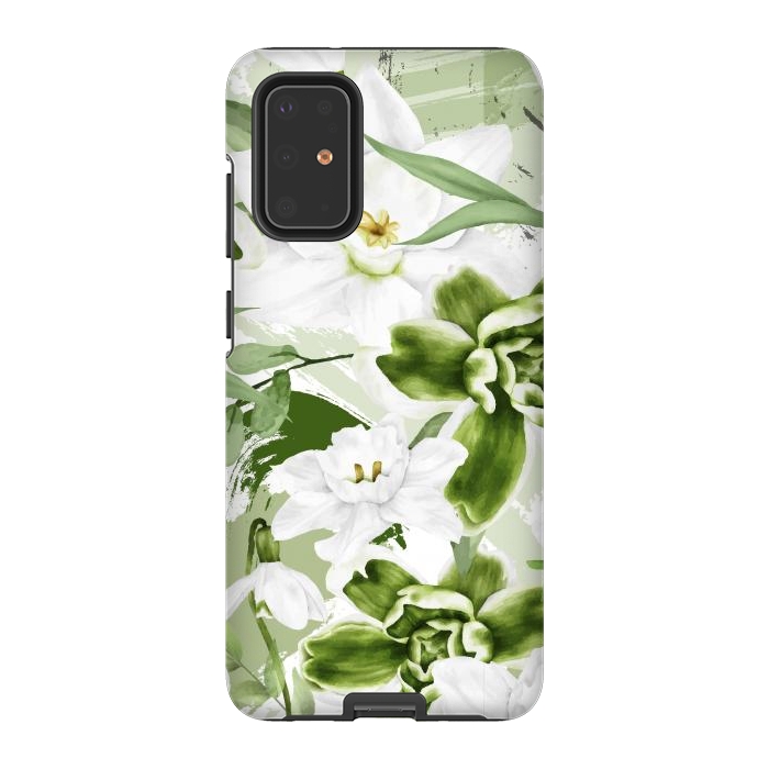 Galaxy S20 Plus StrongFit White Watercolor Flowers 1 by Bledi