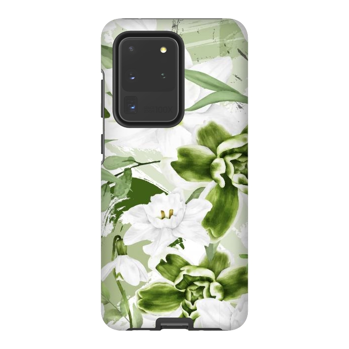 Galaxy S20 Ultra StrongFit White Watercolor Flowers 1 by Bledi