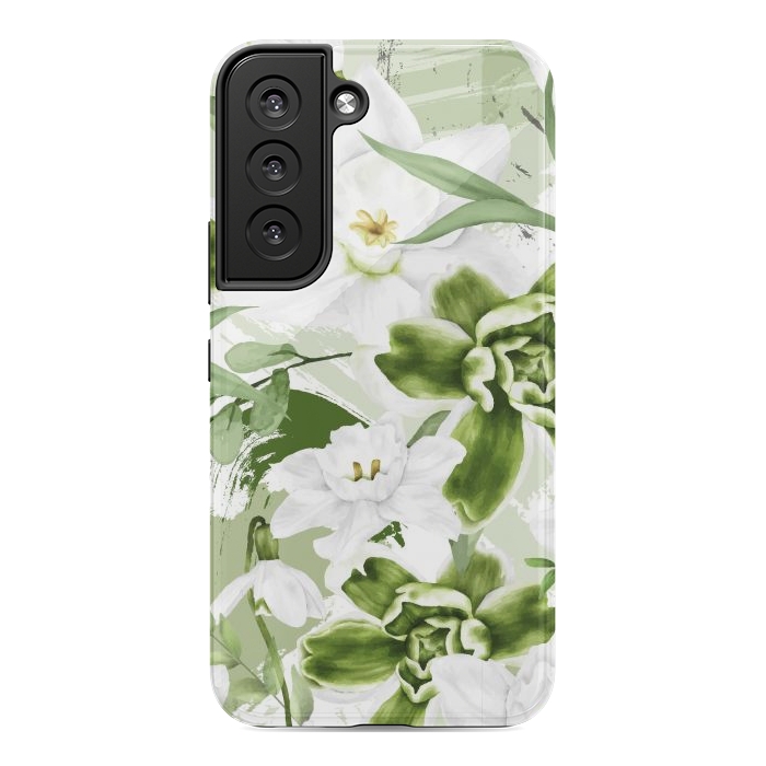 Galaxy S22 StrongFit White Watercolor Flowers 1 by Bledi
