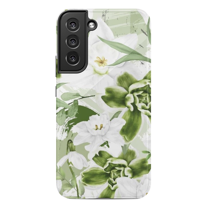 Galaxy S22 plus StrongFit White Watercolor Flowers 1 by Bledi