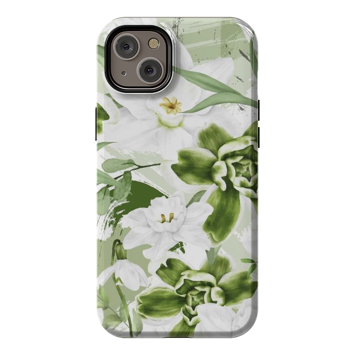 iPhone 14 Plus StrongFit White Watercolor Flowers 1 by Bledi