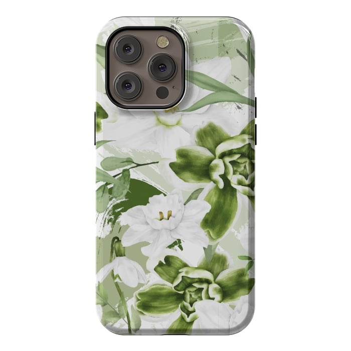 iPhone 14 Pro max StrongFit White Watercolor Flowers 1 by Bledi