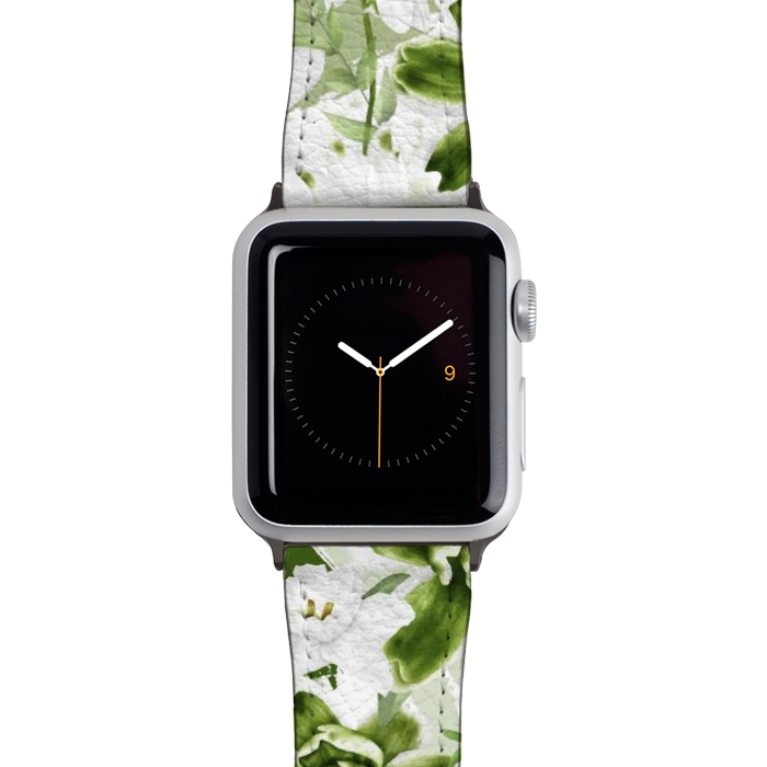 Watch 42mm / 44mm Strap PU leather White Watercolor Flowers 1 by Bledi