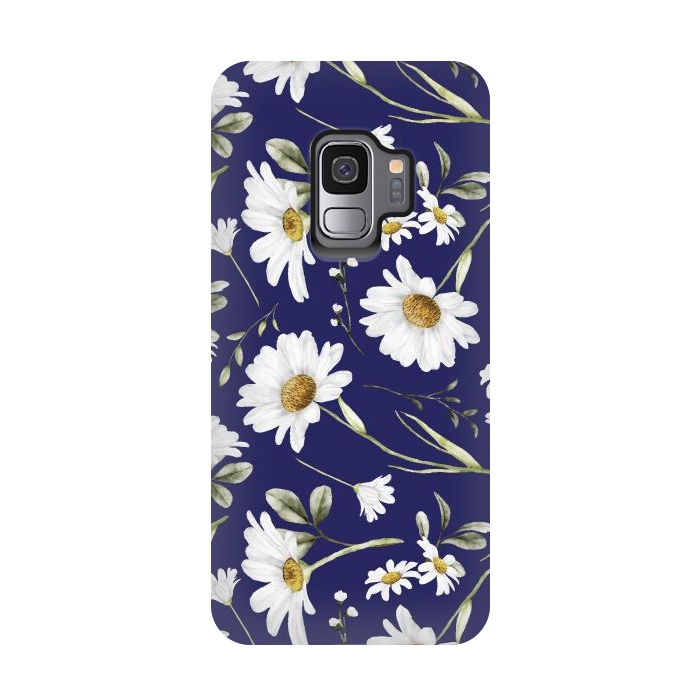 Galaxy S9 StrongFit White Watercolor Flowers 2 by Bledi