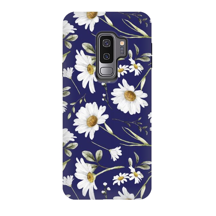Galaxy S9 plus StrongFit White Watercolor Flowers 2 by Bledi