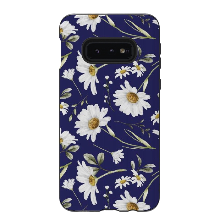 Galaxy S10e StrongFit White Watercolor Flowers 2 by Bledi