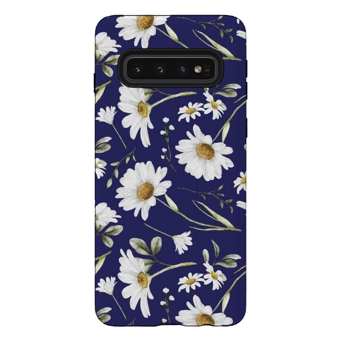 Galaxy S10 StrongFit White Watercolor Flowers 2 by Bledi