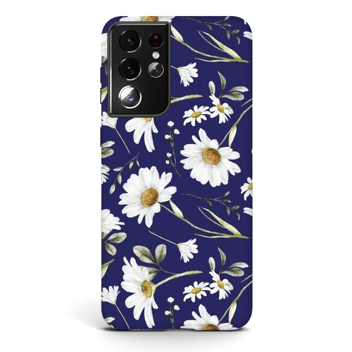 Galaxy S21 ultra StrongFit White Watercolor Flowers 2 by Bledi