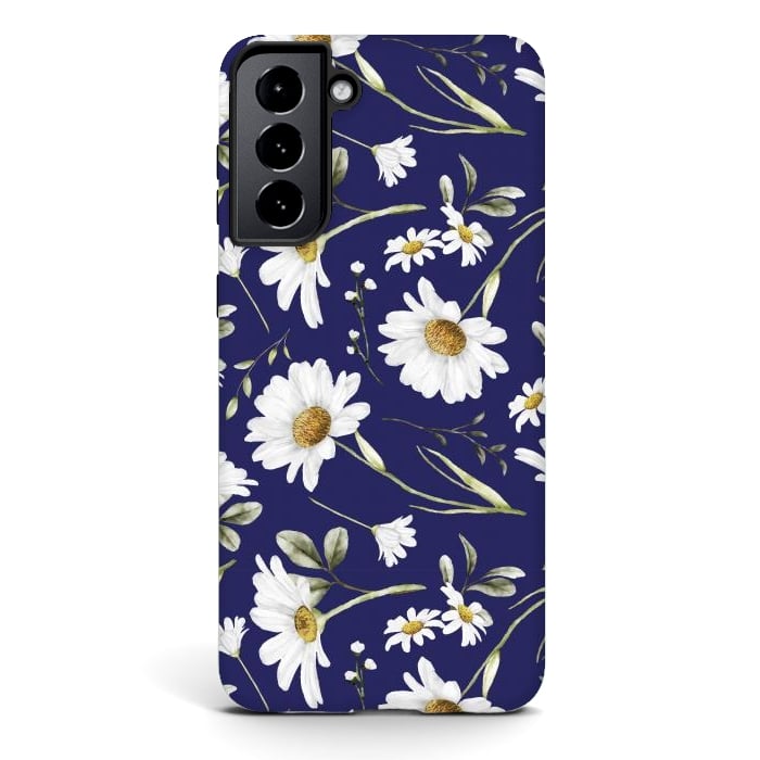 Galaxy S21 plus StrongFit White Watercolor Flowers 2 by Bledi