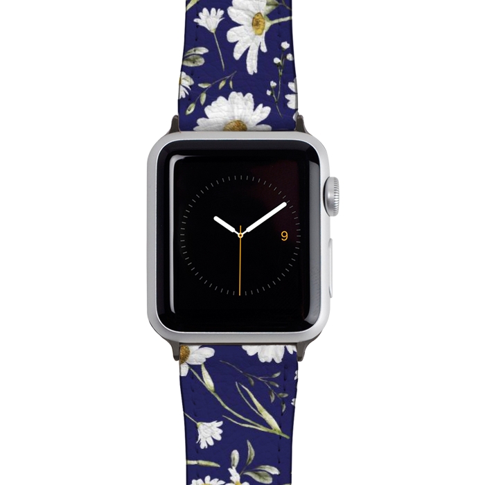 Watch 42mm / 44mm Strap PU leather White Watercolor Flowers 2 by Bledi