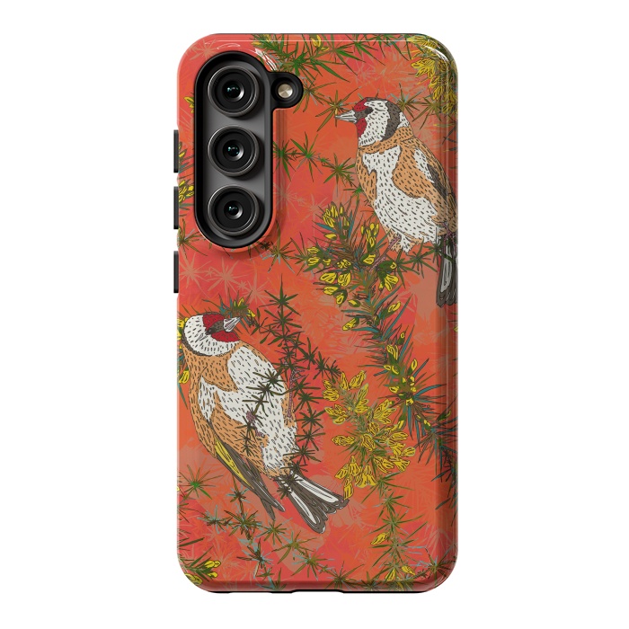 Galaxy S23 StrongFit Goldfinches in Gorse by Lotti Brown