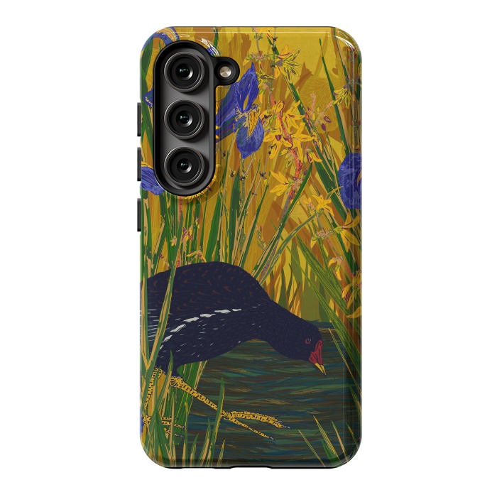 Galaxy S23 StrongFit Moorhen and Iris by Lotti Brown