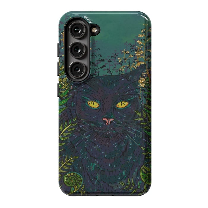 Galaxy S23 StrongFit Black Cat in Ferns by Lotti Brown