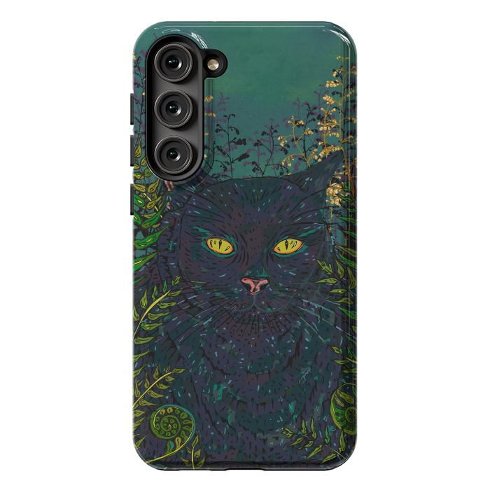 Galaxy S23 Plus StrongFit Black Cat in Ferns by Lotti Brown